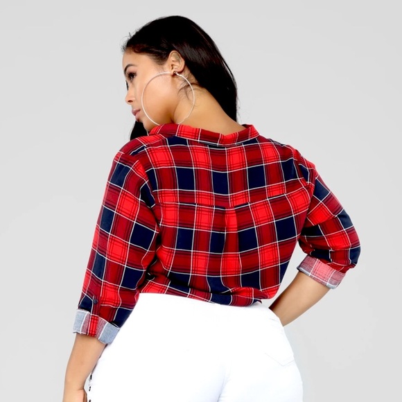 Fashion Nova Plaid Collared Surplice Top NWT - Picture 6 of 10
